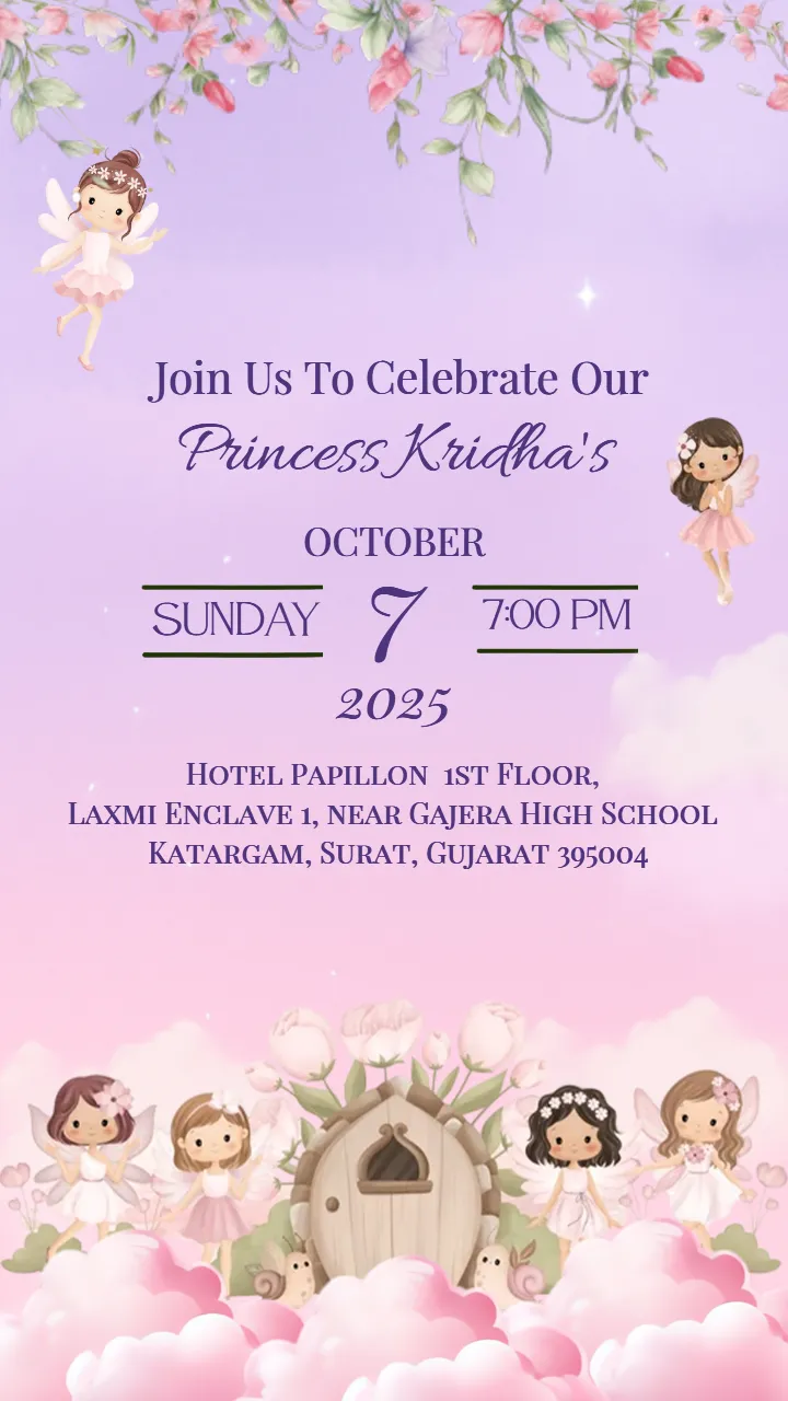 Fairy Theme Baby Girl Birthday Invitation Card Create Online