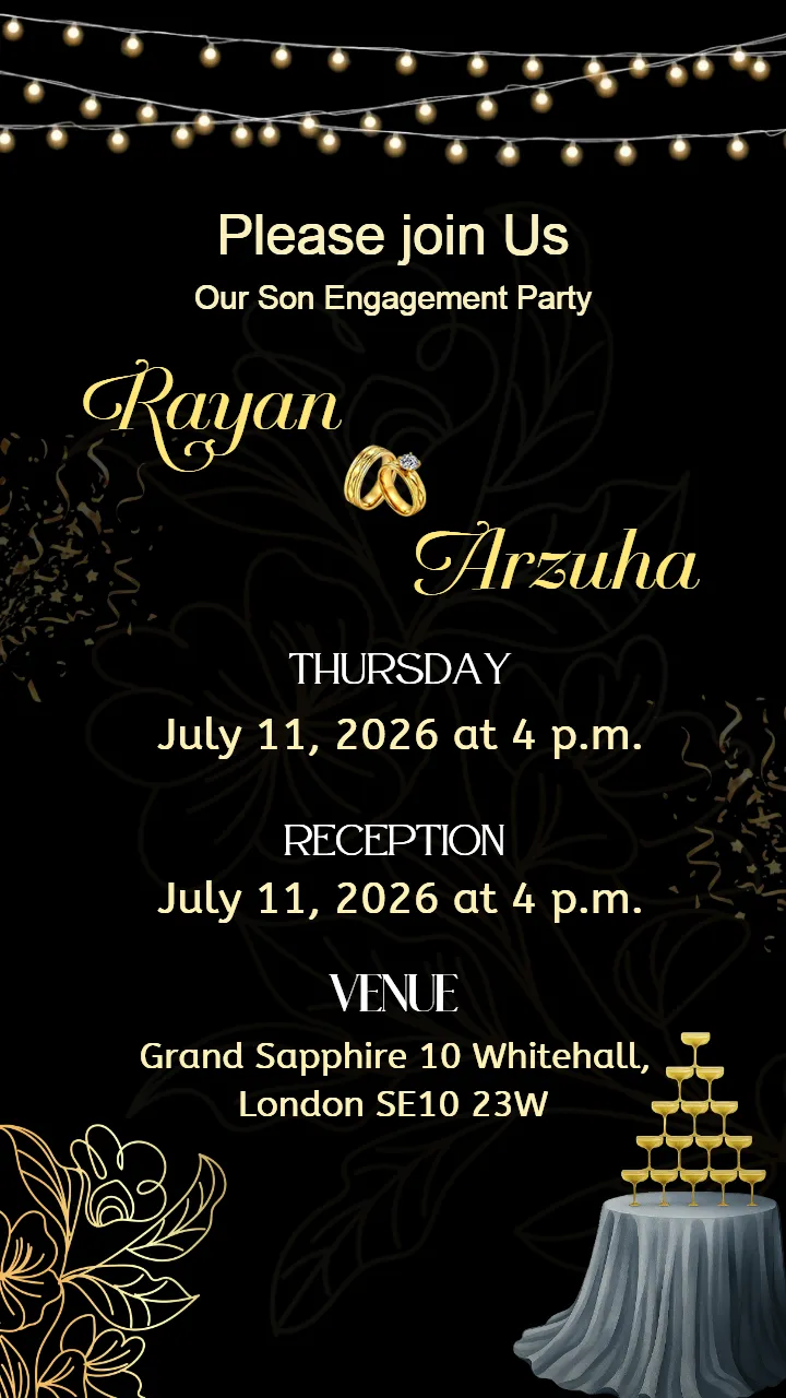 Engagement Party Invitation Template in Black Gold Luxury