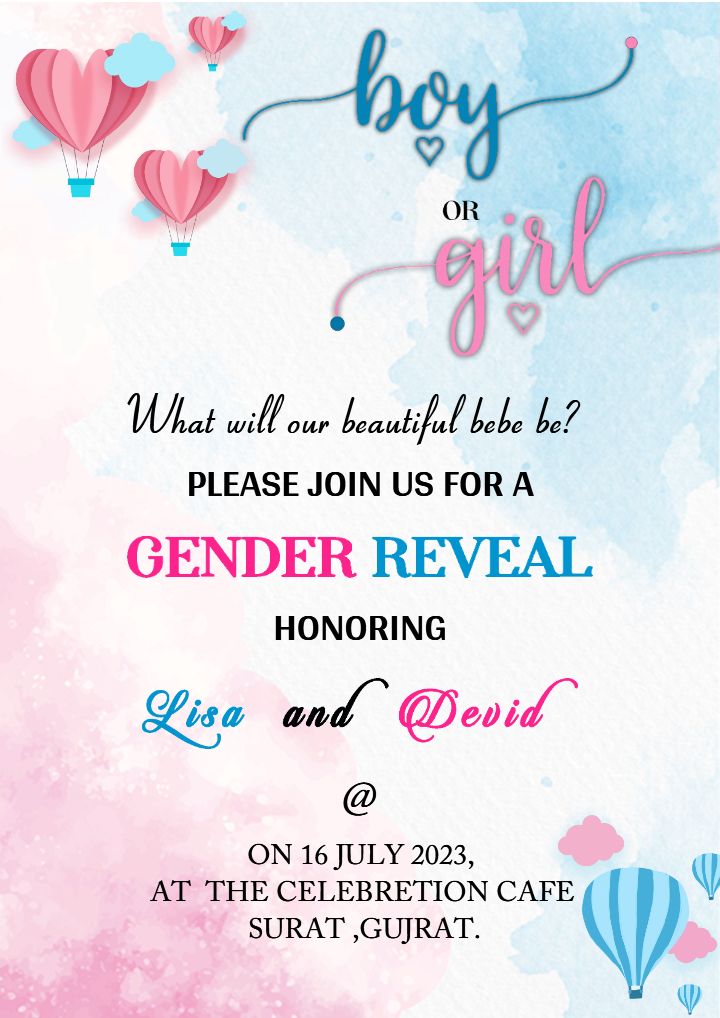 Gender Reveal Invitation with Pink Blue Balloons