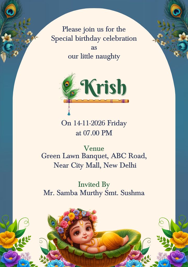Online Birthday Invitation Card with Krishna Theme