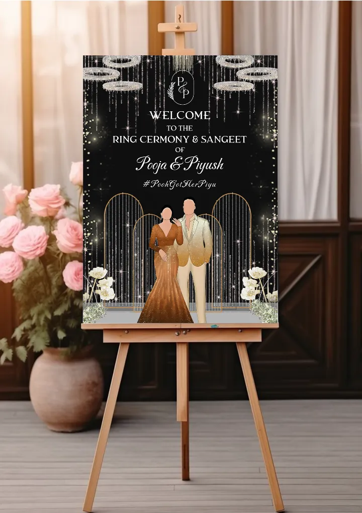 Ring Ceremony Standy with Elegant Black and Gold Theme