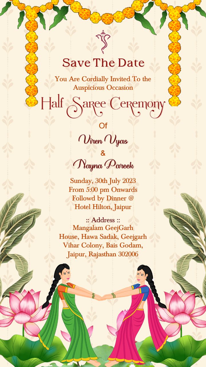 Half Saree Function Invitation Card Free HD Download Now