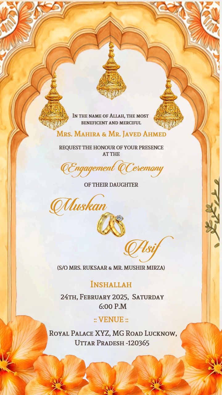 Graceful Muslim Engagement Invitation with Royal Vibes