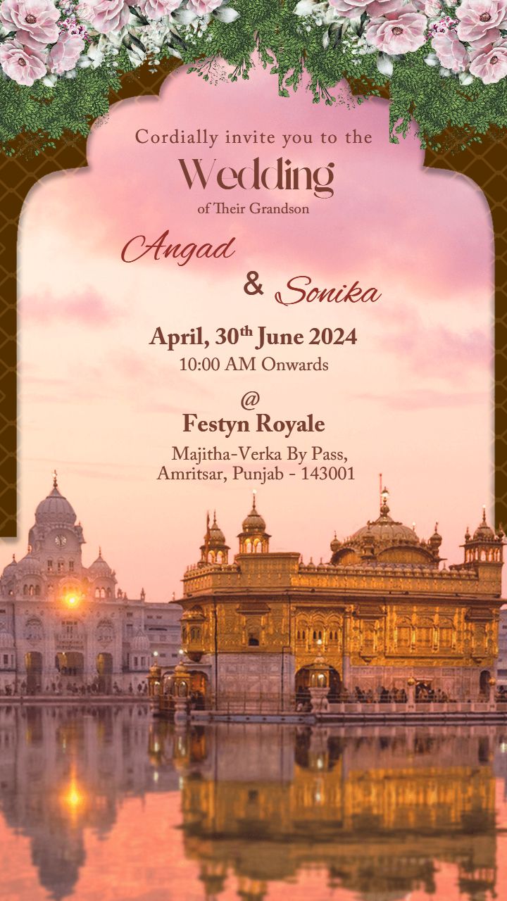 editable Sikh Wedding Invitation Template With Golden Temple