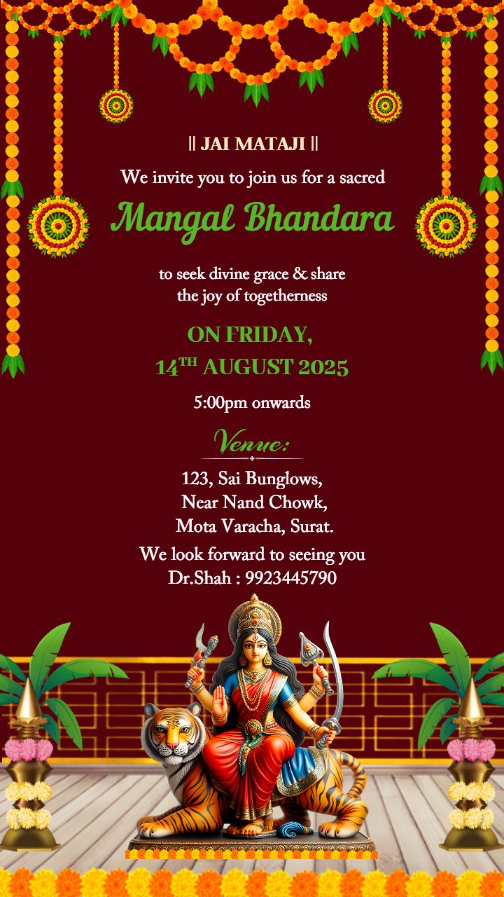 Bhandara Invite Template for Durga Maa Blessing