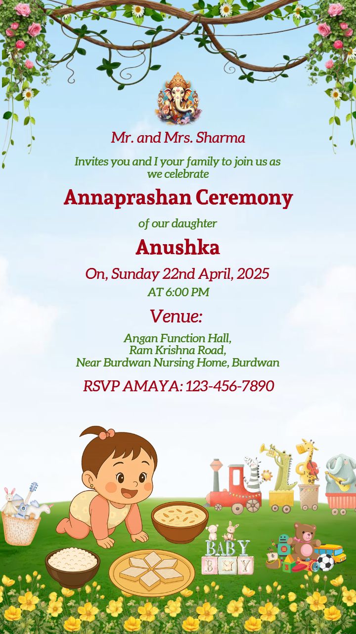 Rice Ceremony Invitation Video with Toys and Sweets