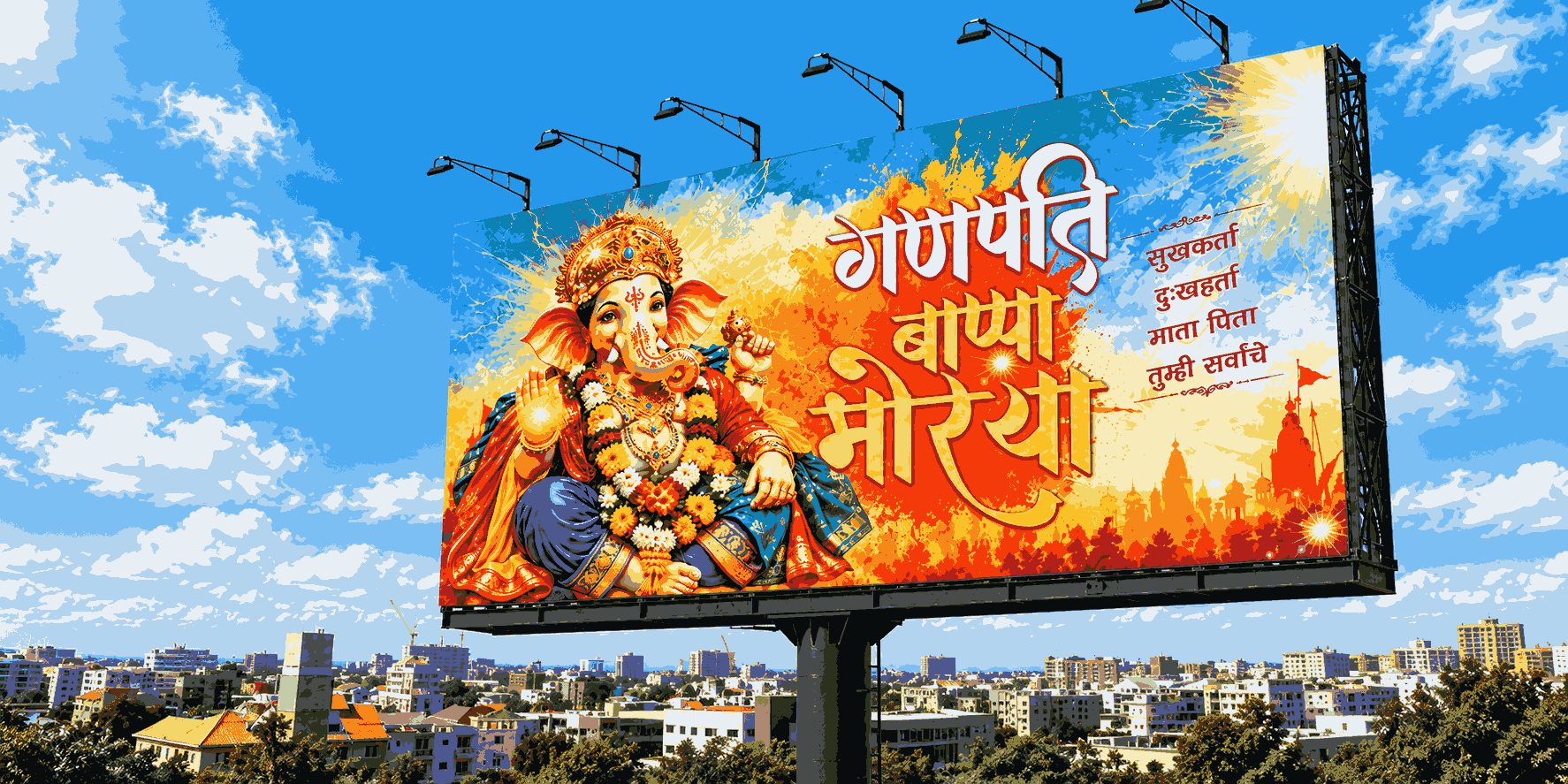 Ganesh Festival Hoarding PSD Design with Colorful theme