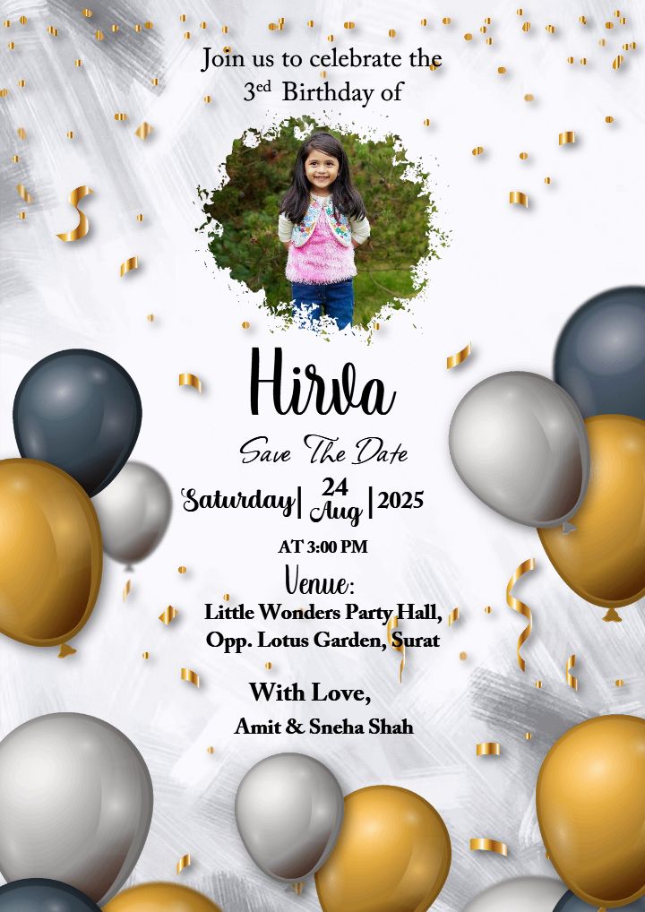 Elegant 3rd Birthday Invitation Template for Girls