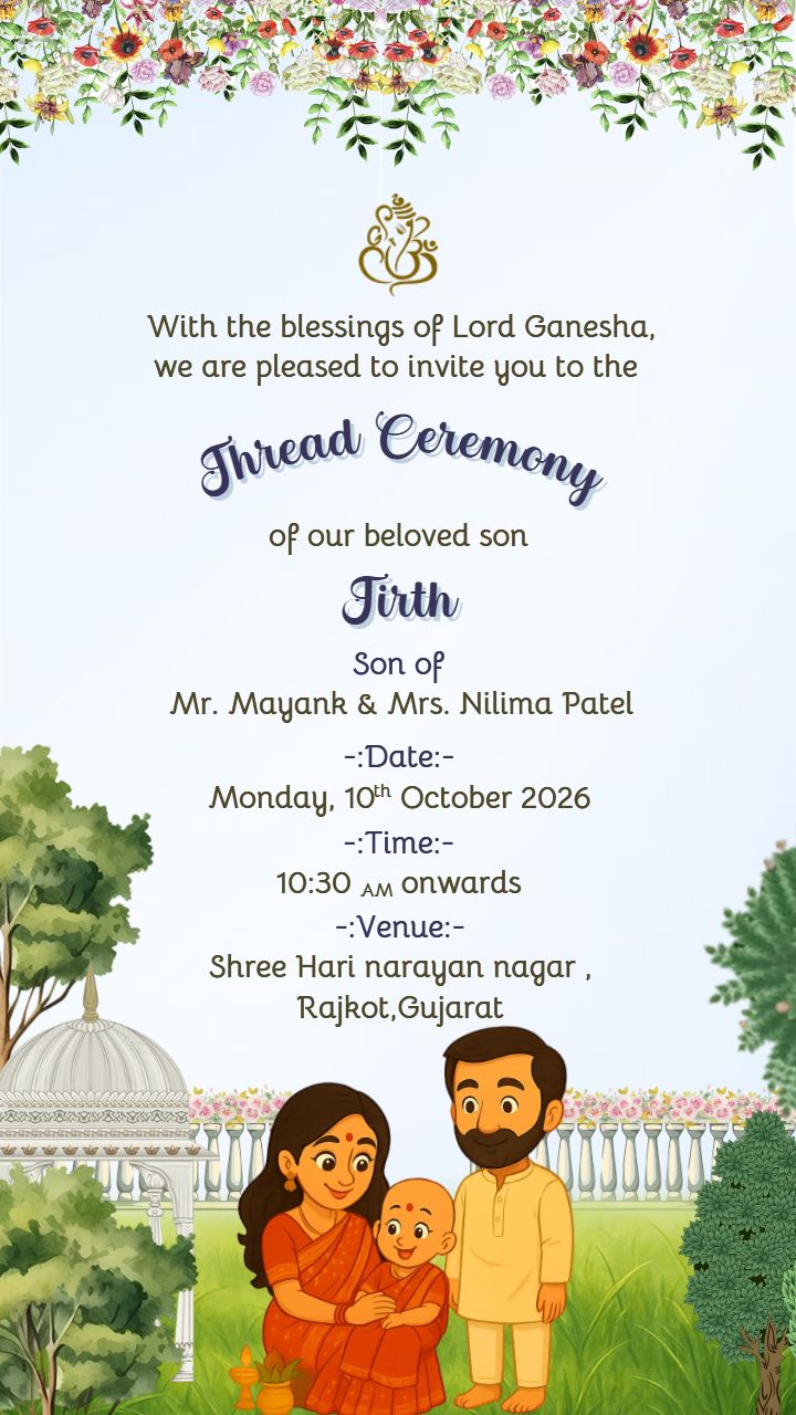 Thread Ceremony Invitation in English with elegant design