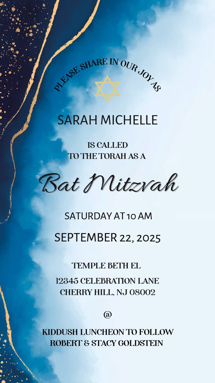 Unique Blue Theme Bar and Bat Mitzvah Invitation Template