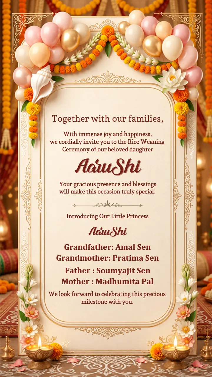 3D Rice Weaning Ceremony Invitation Video for Baby Girl