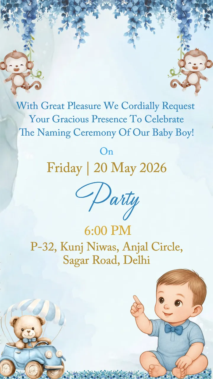 Naming Ceremony Invitation Video Template with Cartoon Art