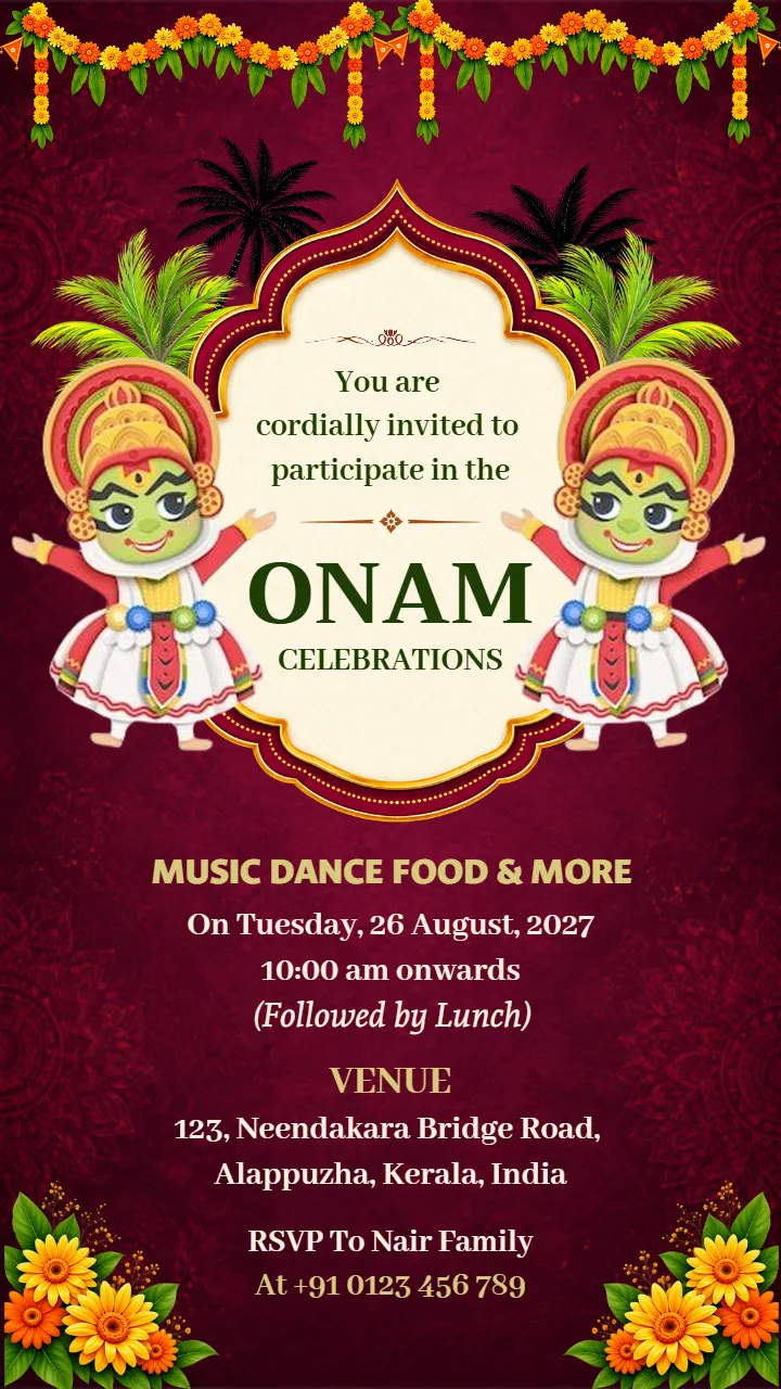 Onam Festival Invitation Card for Special Thiruvonam Event