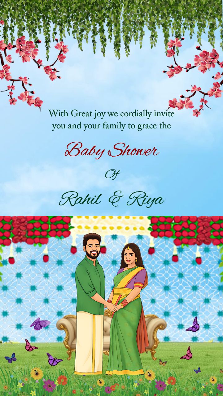 Floral Baby Shower Invitation Video Design with Couple Theme