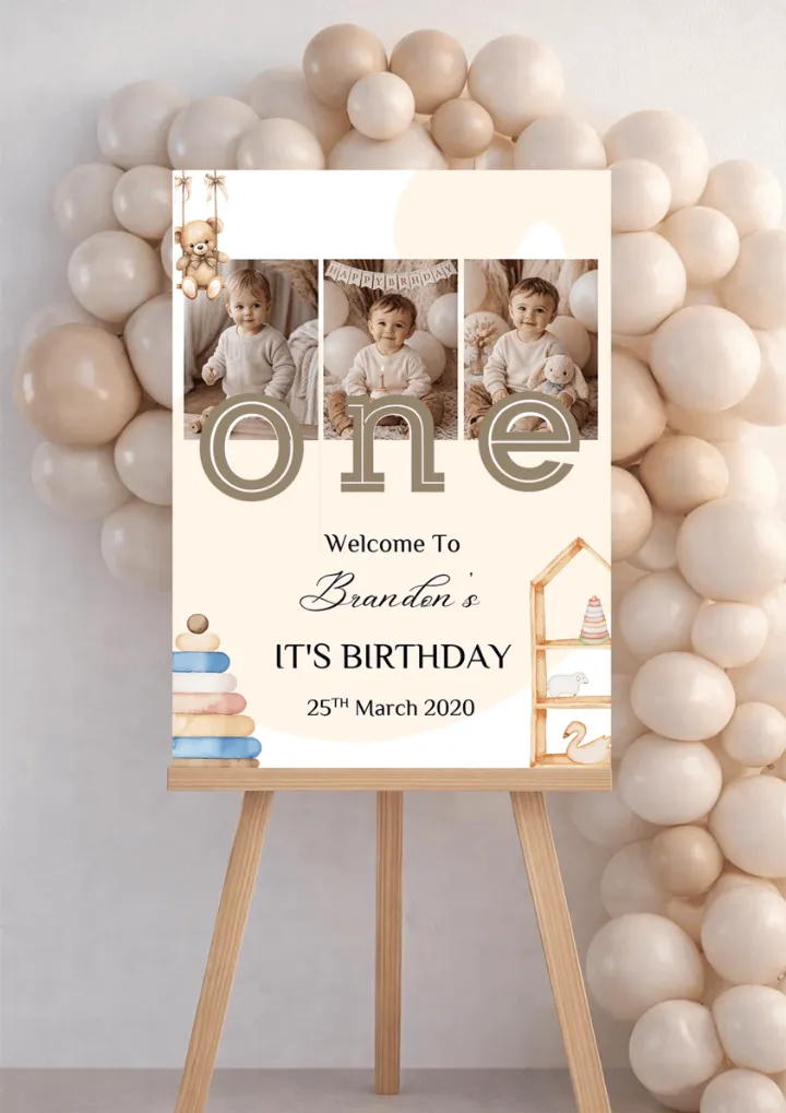 Birthday Welcome Board in Minimal Baby First Birthday Style