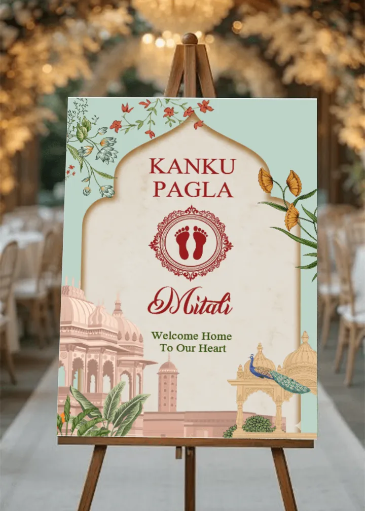 Mint Green Kanku Pagla Welcome Board Design