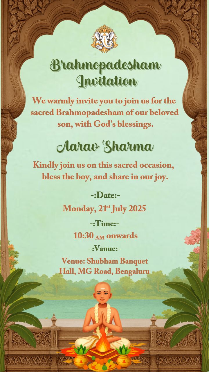 Brahmopadesham Invitation in English with Floral Artwork