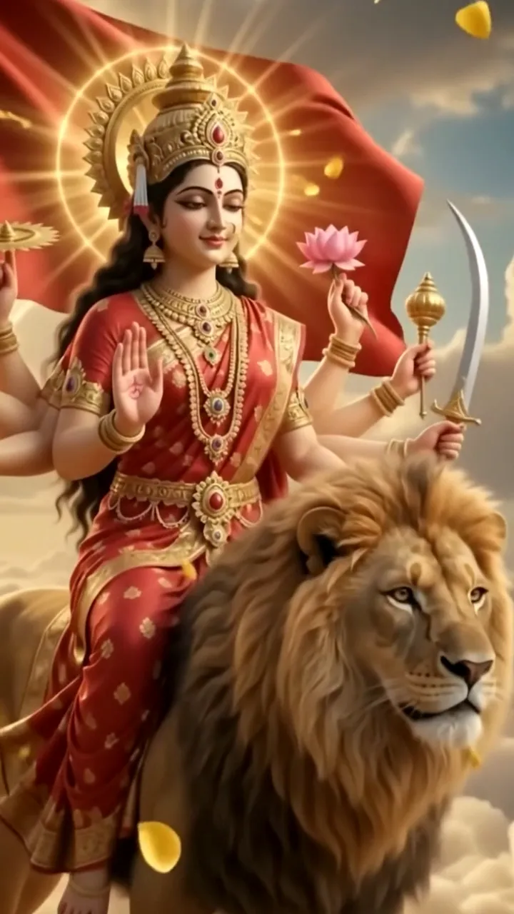 3D Mata Ki Chowki Invitation with Maa Durga and Golden Diyas
