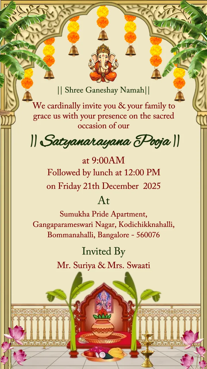Yellow Theme English Satyanarayan Puja Invitation Video