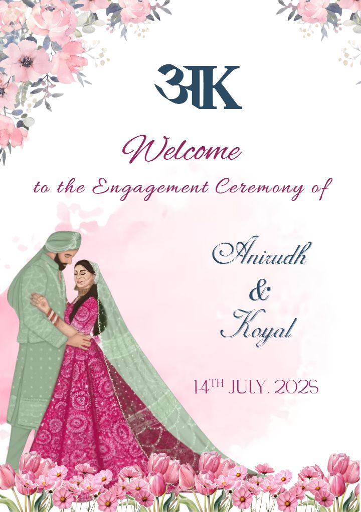 Traditional Engagement Welcome Board with Flowers