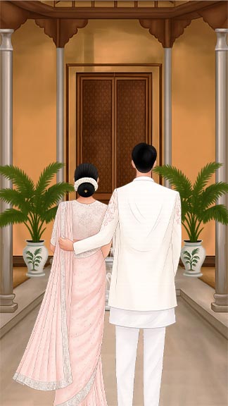 Traditional Wedding Invitation Template with Couple Backview