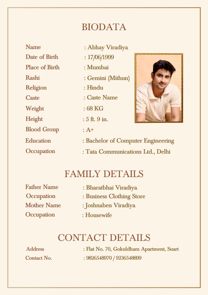Marriage Biodata for Boy with Modern Creative Design