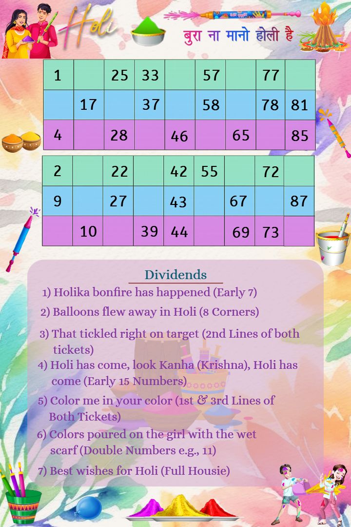 Tambola Tickets Holi Theme Ideas For Colorful Celebration