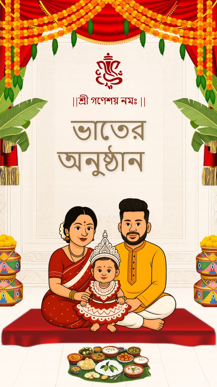 Rice Weaning Ceremony Invitation for Bengali Baby Girl