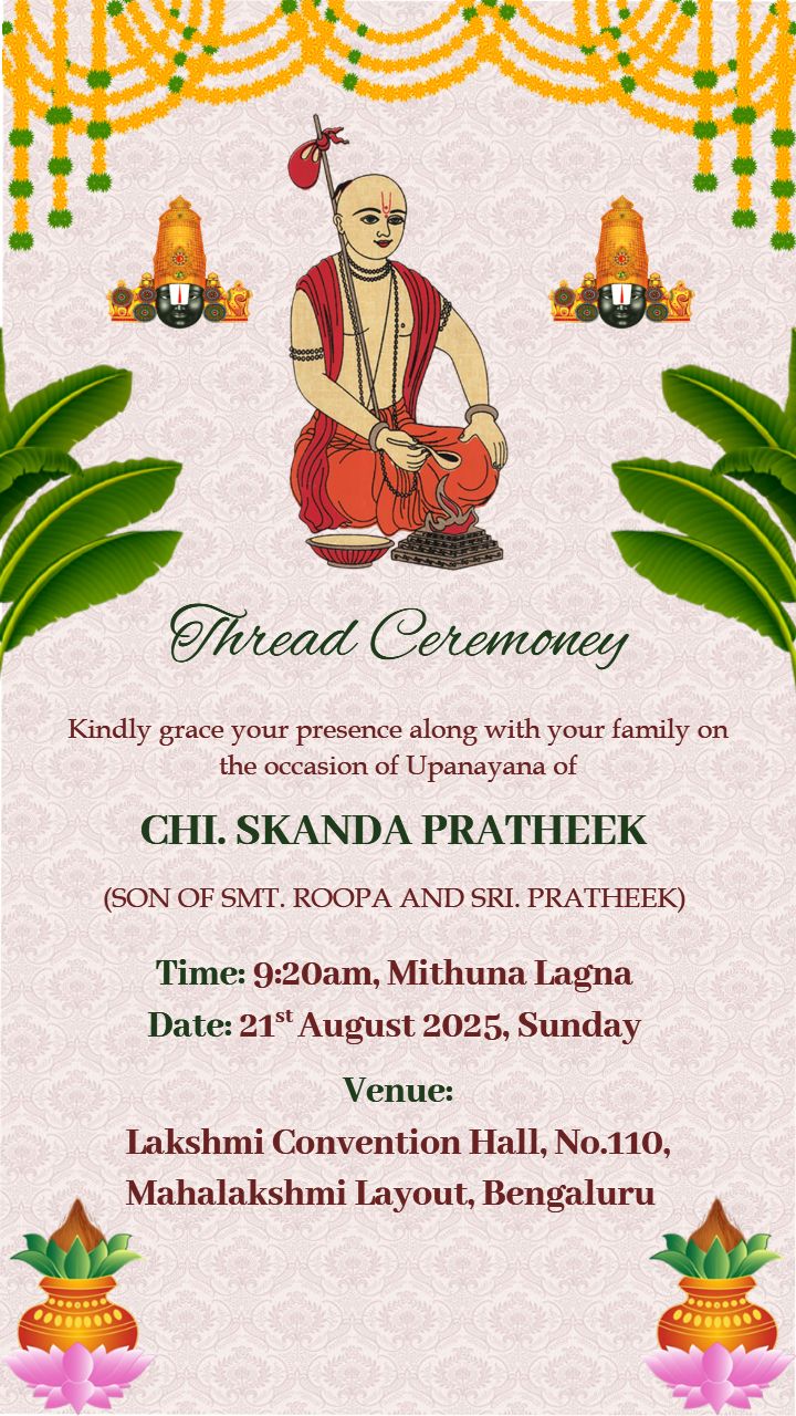 Thread ceremony invitation in English personalized card