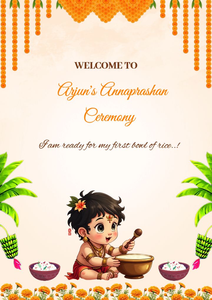 Editable Marigold Annaprashan Ceremony Standee