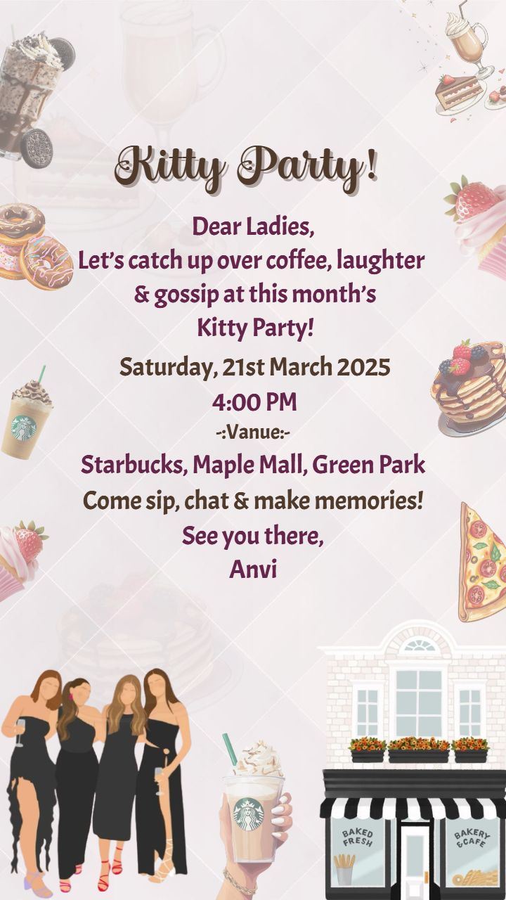 Kitty party invitation card maker online free with girls art