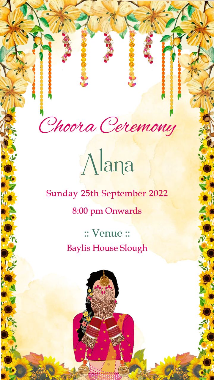 Traditional Yet Stylish Choora Ceremony Digital Invite