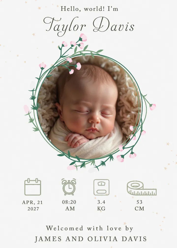 Baby Announcement Template with Elegant Newborn Design