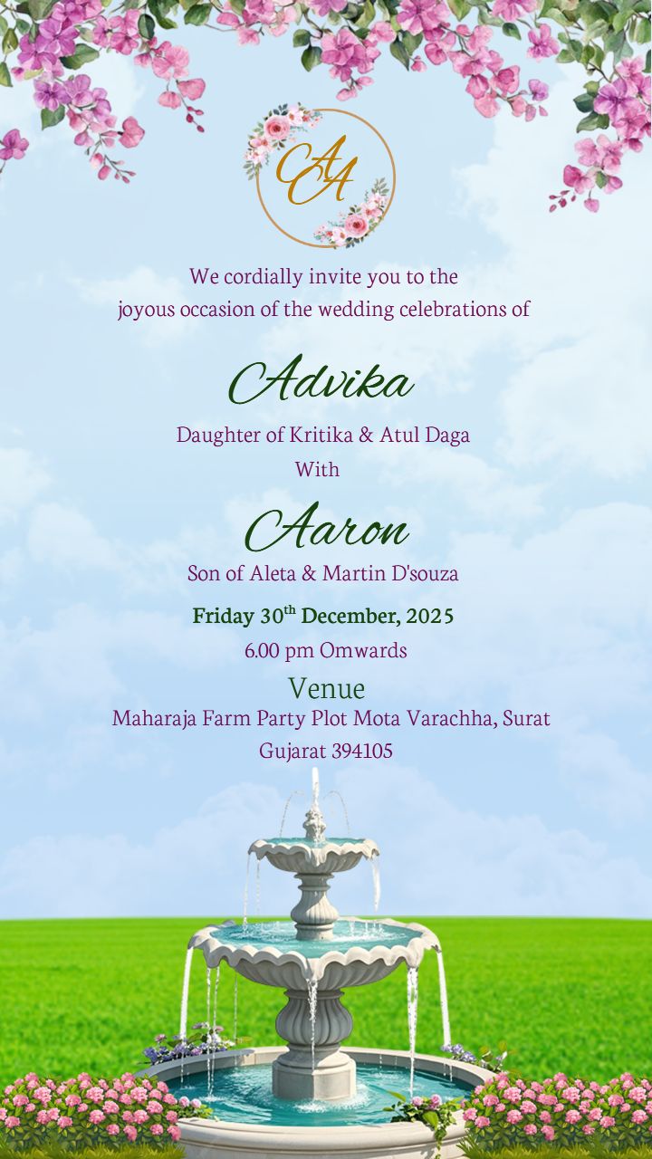 Sky and Blossom Themed Engagement Invitation Card