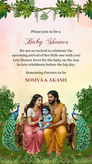 Baby Shower Template with Swing and Peacock Feather Theme