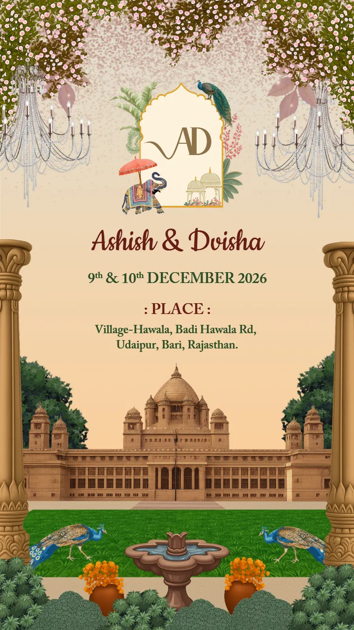Rajsthani Wedding Invitation Template with Royal Designs