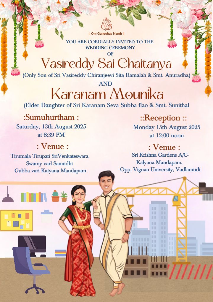 Editable Wedding Invitation Card Online With floral border