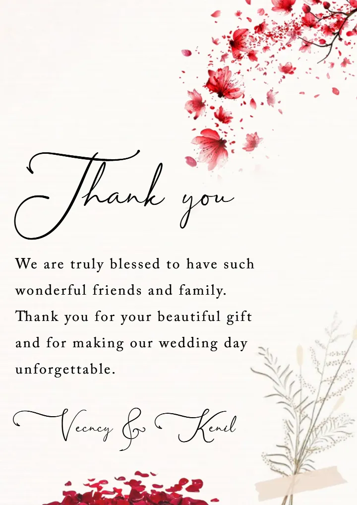 Thank You Note for a Wedding Invitation with Elegant Style