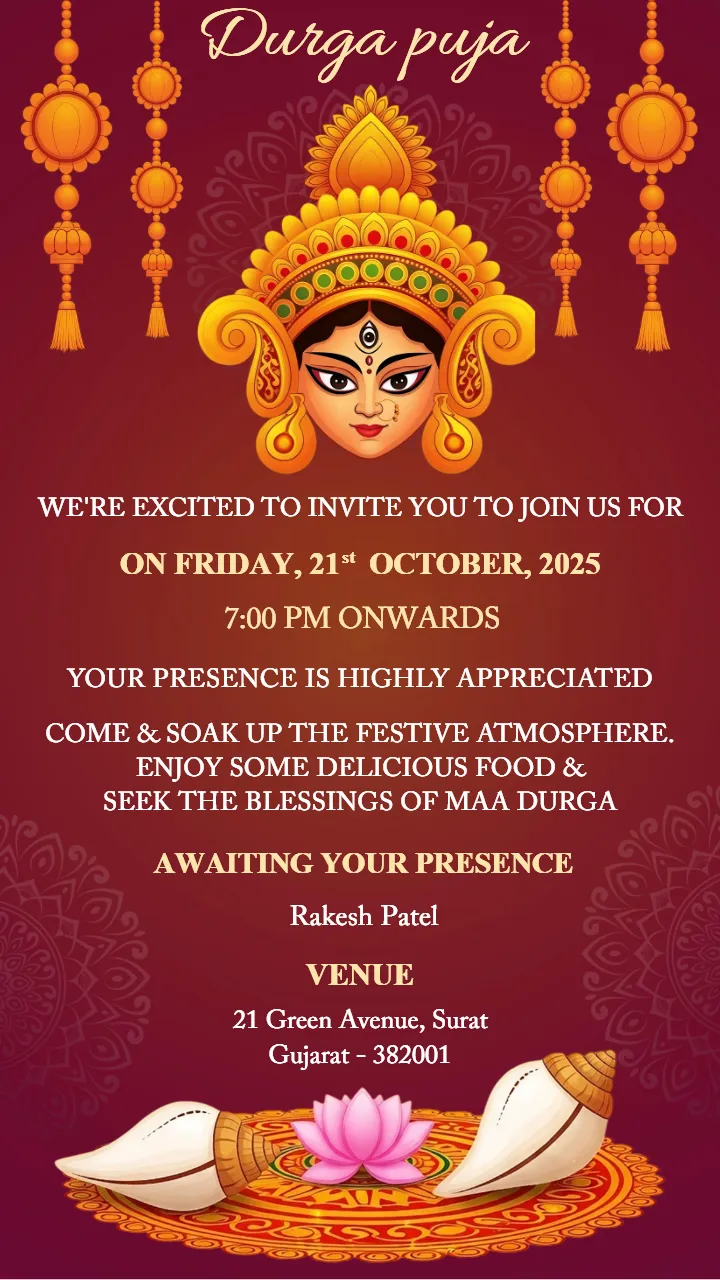 Best Durga Puja Invitation Card for Red Theme