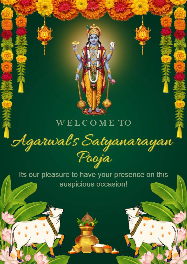 Satyanarayana Pooja Standee Board Invitation Green Theme