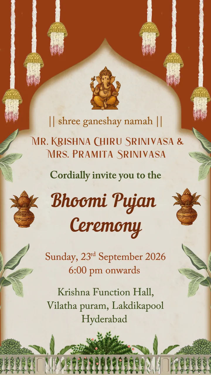 Create Bhoomi Puja Invitation Card in English Language