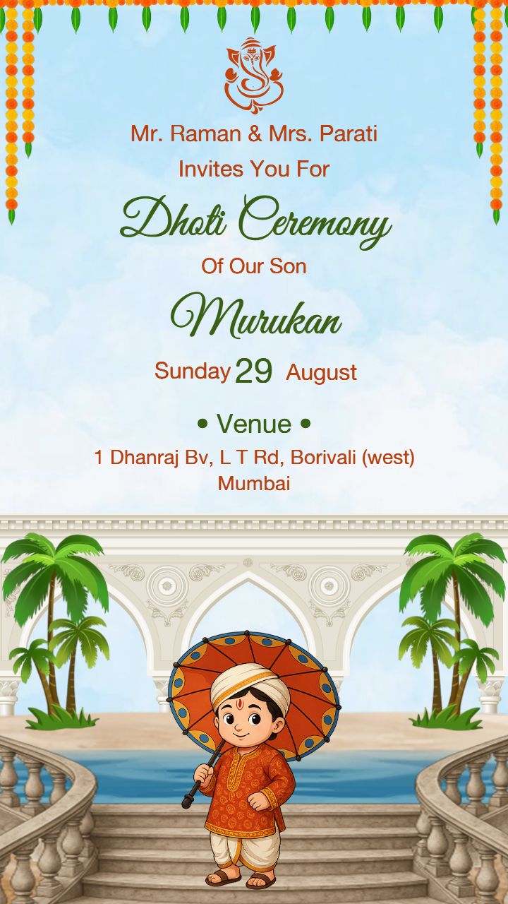 Dhoti Ceremony Card With Traditional Indian Touch
