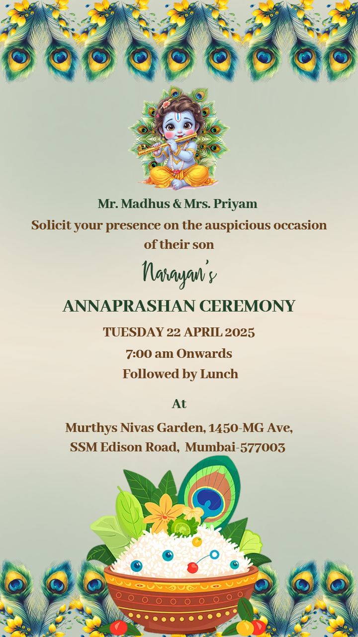 Traditional Annaprashan Card with Peacock Decor