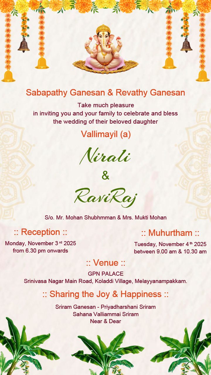 Spiritual Wedding Invitation Card with Muhurtham Details