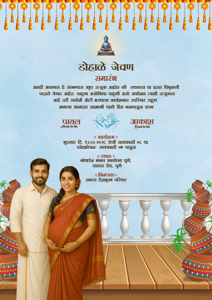 Dohale Jevan Nimantran Card In Marathi Featuring Couple