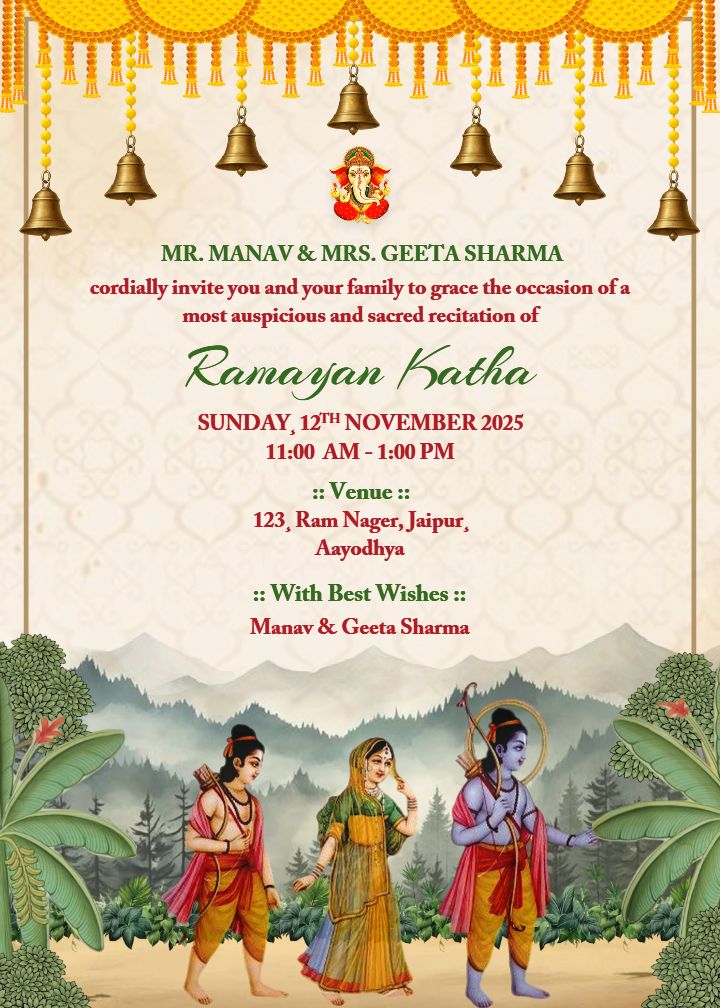 Ramayan Katha Online Puja Invitation Card in English