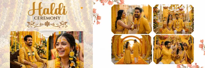 Wedding Album PSD Haldi Ceremony Yellow Theme Design