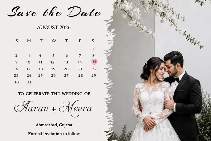 Wedding Save the Date Calendar Template with Elegant Layout