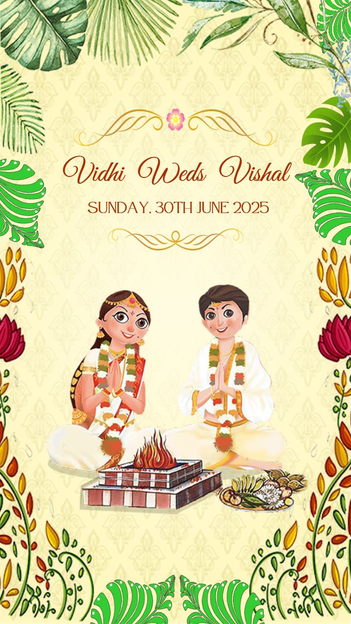 South Indian Wedding invitation Design with Floral Charm