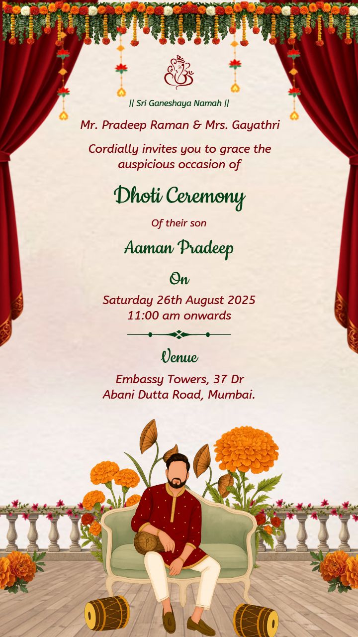 Elegant Dhoti Ceremony for Boys Royal Invite Design